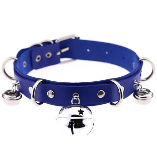YAKXIUE 1 Set Große Glocke Choker Kragen for Frauen Halskette Metall Leder Cosplay(Blue) von YAKXIUE