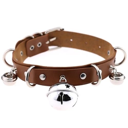YAKXIUE 1 Set Große Glocke Choker Kragen for Frauen Halskette Metall Leder Cosplay(Brown) von YAKXIUE