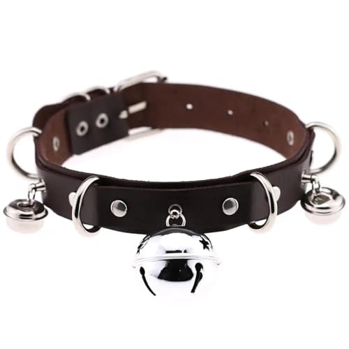 YAKXIUE 1 Set Große Glocke Choker Kragen for Frauen Halskette Metall Leder Cosplay(Dark Brown) von YAKXIUE
