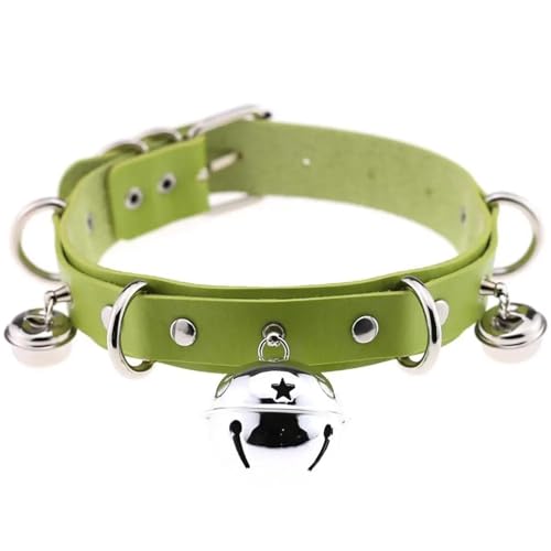 YAKXIUE 1 Set Große Glocke Choker Kragen for Frauen Halskette Metall Leder Cosplay(Green) von YAKXIUE