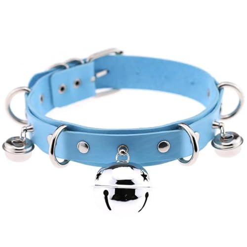 YAKXIUE 1 Set Große Glocke Choker Kragen for Frauen Halskette Metall Leder Cosplay(Light Blue) von YAKXIUE