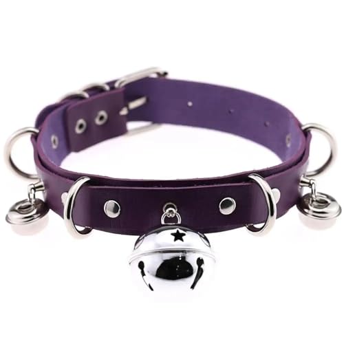 YAKXIUE 1 Set Große Glocke Choker Kragen for Frauen Halskette Metall Leder Cosplay(Purple) von YAKXIUE