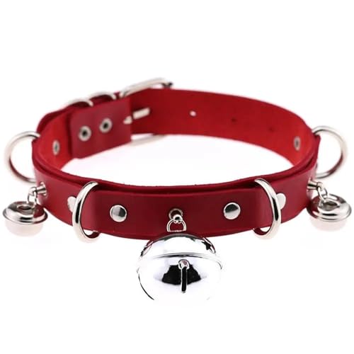 YAKXIUE 1 Set Große Glocke Choker Kragen for Frauen Halskette Metall Leder Cosplay(Red) von YAKXIUE