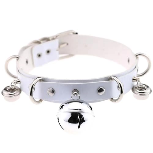 YAKXIUE 1 Set Große Glocke Choker Kragen for Frauen Halskette Metall Leder Cosplay(White) von YAKXIUE