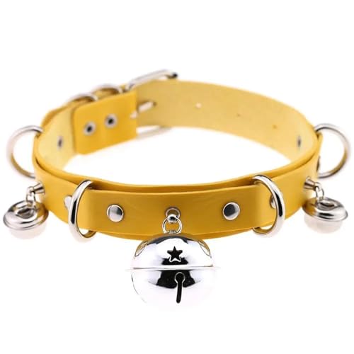 YAKXIUE 1 Set Große Glocke Choker Kragen for Frauen Halskette Metall Leder Cosplay(Yellow) von YAKXIUE