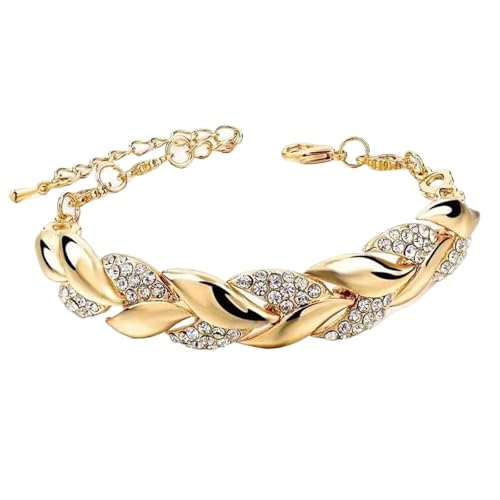 YAKXIUE 1 Stück Damen Gold Twisted Shiny Crystal Stone Anhänger Armband Verstellbare Kette Täglicher Schmuck(Gold) von YAKXIUE