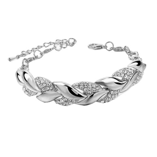 YAKXIUE 1 Stück Damen Gold Twisted Shiny Crystal Stone Anhänger Armband Verstellbare Kette Täglicher Schmuck(Silver) von YAKXIUE