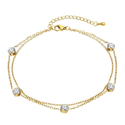 YAKXIUE 1 Stück Stein Doppelschicht Fußkettchen Schmuck for den täglichen Strandurlaub von YAKXIUE