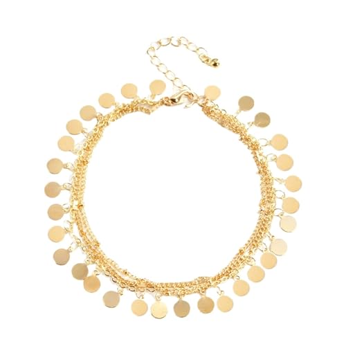 YAKXIUE 1 Pcs Beach Metal Sequined Female Three-piece Multi-layer Anklet von YAKXIUE