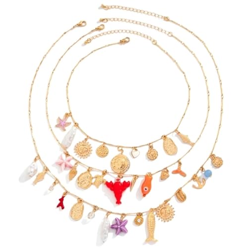 YAKXIUE 3 Pcs Gold Farbe Einstellbare Halskette Frauen Sommer Strand von YAKXIUE