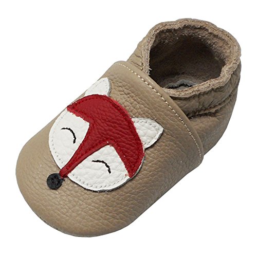 YALION Baby Junge Mädchen Weicher Leder Lauflernschuhe Krabbelschuhe Babyhausschuhe mit Wildledersohlen Multi-Stil (EU 24/25=XL, Red Cute Fox) von YALION
