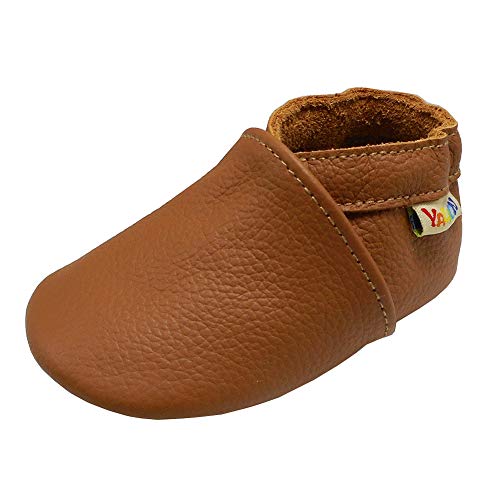 YALION Baby Weiche Leder Lauflernschuhe Junge Krabbelschuhe Mädchen Hausschuhe Lederpuschen Multi-Stile (EU 24/25=XL, Hellbraun) von YALION