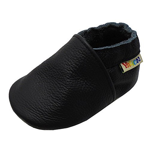 YALION Baby Weiche Leder Lauflernschuhe Junge Krabbelschuhe Mädchen Hausschuhe Lederpuschen Multi-Stile (EU 25/26=XXL, Schwarz) von YALION