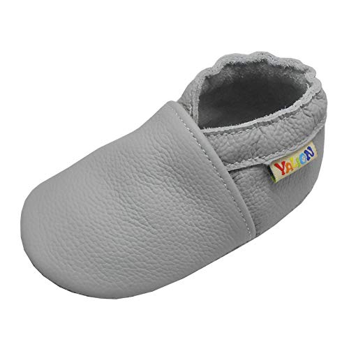 YALION Baby Weiche Leder Lauflernschuhe Junge Krabbelschuhe Mädchen Hausschuhe Lederpuschen Multi-Stile (Stein Grau, Numeric_20) von YALION