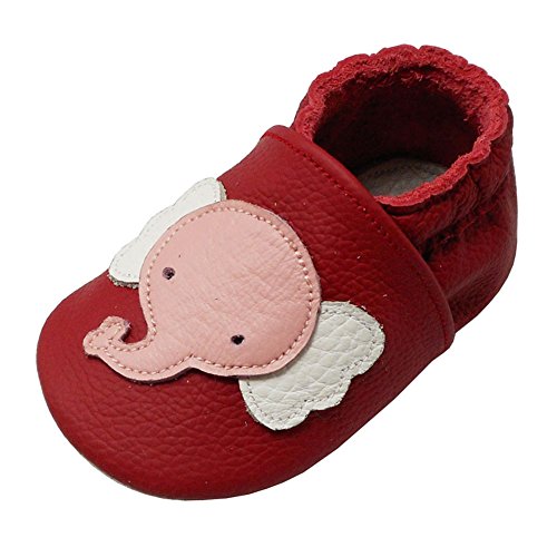 YALION Baby Weiche Leder Lauflernschuhe Krabbelschuhe Hausschuhe Lederpuschen Elefant Rot (EU 24/25=XL, Rot) von YALION