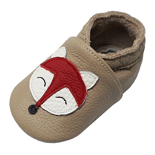 YALION Baby Weiche Leder Lauflernschuhe Krabbelschuhe Hausschuhe Lederpuschen Fuchs (EU 18/19=S, Khaki) von YALION