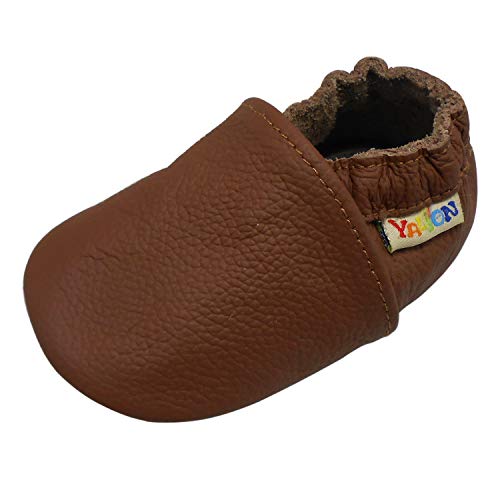 YALION Baby Weicher Leder Lauflernschuhe Krabbelschuhe Babyschuhe Babyhausschuhe (EU 24/25=XL, Braun) von YALION