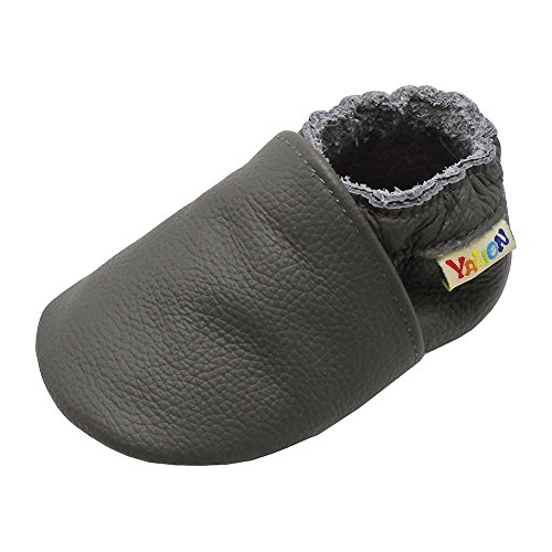 YALION Baby Weicher Leder Lauflernschuhe Krabbelschuhe Babyschuhe Babyhausschuhe(Grau,EU 22/23=L) von YALION