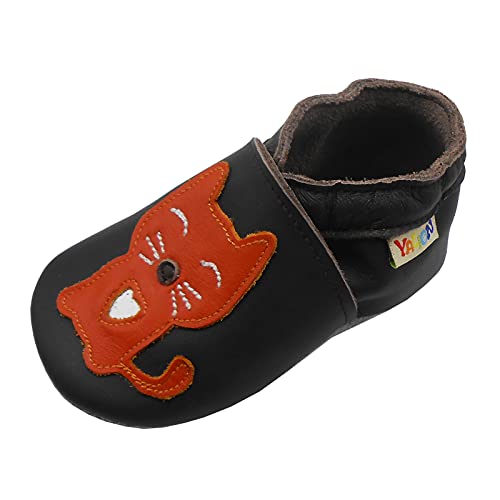 YALION Baby Weiches Leder Lauflernschuhe Kleinkinder Krabbelschuhe Hausschuhe Lederpuschen Babyschuhen mit Wildledersohlen Mehrfarbig (Schwarze Katze, Numeric_18) von YALION