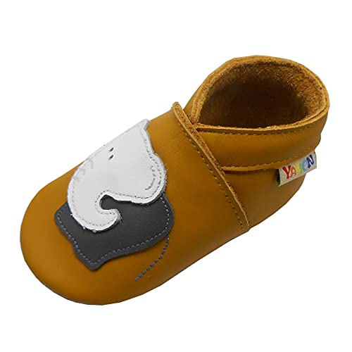 YALION Baby Weiches Leder Lauflernschuhe Kleinkinder Krabbelschuhe Hausschuhe Lederpuschen Babyschuhen mit Wildledersohlen Mehrfarbig (gelbliches Braun, Numeric_18) von YALION