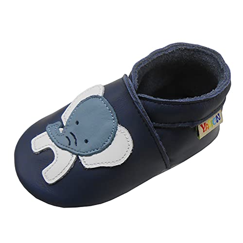 YALION Baby Weiches Leder Lauflernschuhe Kleinkinder Krabbelschuhe Hausschuhe Lederpuschen Babyschuhen mit Wildledersohlen Mehrfarbig (marineblauer Elefant, Numeric_18) von YALION