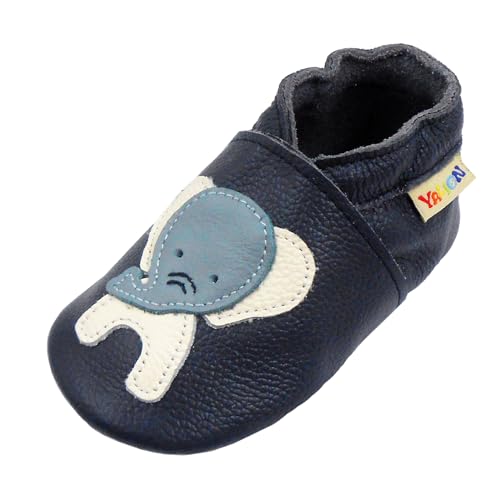 YALION Baby Weiches Leder Lauflernschuhe Kleinkinder Krabbelschuhe Hausschuhe Lederpuschen Babyschuhen mit Wildledersohlen Mehrfarbig (marineblauer Elefant, 20-21EU) von YALION