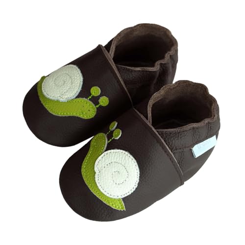 YALION Krabbelschuhe Baby Lauflernschuhe Mädchen Jungen Baby Weiche Leder Lederschuhe Babys Babyhausschuhe Kleinkind Babyschuhe(18/19 EU, Braune Schnecke von YALION