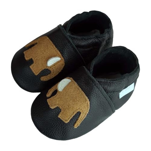 YALION Krabbelschuhe Baby Lauflernschuhe Mädchen Jungen Baby Weiche Leder Lederschuhe Babys Babyhausschuhe Kleinkind Babyschuhe(20/21 EU, Schwarzer Elefant von YALION