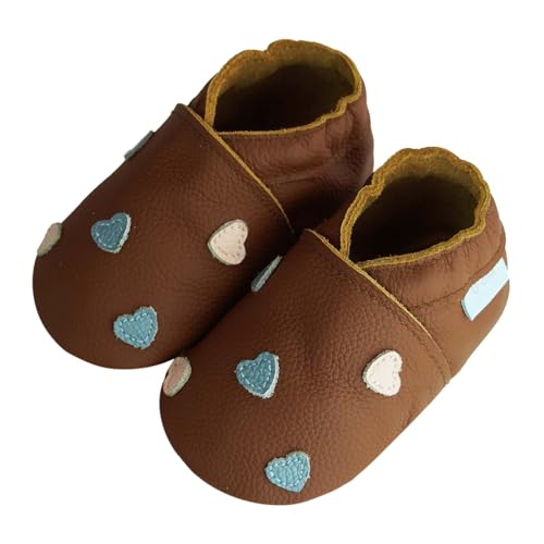 YALION Krabbelschuhe Baby Lauflernschuhe Mädchen Jungen Baby Weiche Leder Lederschuhe Babys Babyhausschuhe Kleinkind Babyschuhe(22/23 EU, Hellbraune Liebe von YALION