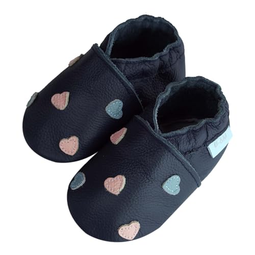 YALION Krabbelschuhe Baby Lauflernschuhe Mädchen Jungen Baby Weiche Leder Lederschuhe Babys Babyhausschuhe Kleinkind Babyschuhe(22/23 EU, Marineblaue Liebe von YALION