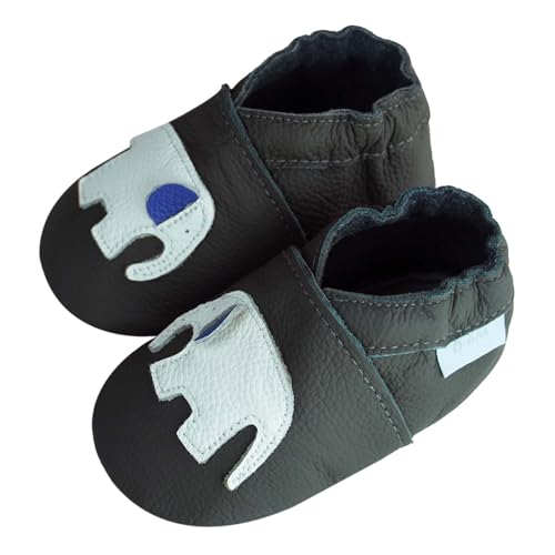 YALION Krabbelschuhe Baby Lauflernschuhe Mädchen Jungen Baby Weiche Leder Lederschuhe Babys Babyhausschuhe Kleinkind Babyschuhe(24/25 EU, Grauer Elefant von YALION