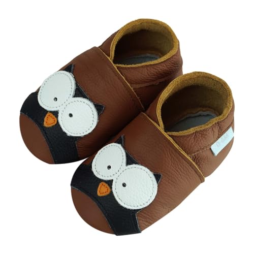 YALION Krabbelschuhe Baby Lauflernschuhe Mädchen Jungen Baby Weiche Leder Lederschuhe Babys Babyhausschuhe Kleinkind Babyschuhe(24/25 EU, Hellbraune Eule von YALION