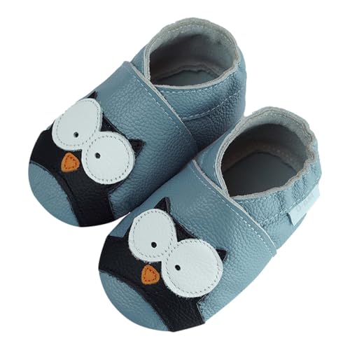 YALION Krabbelschuhe Baby Lauflernschuhe Mädchen Jungen Baby Weiche Leder Lederschuhe Babys Babyhausschuhe Kleinkind Babyschuhe(24/25 EU, Sky Blue Eule von YALION