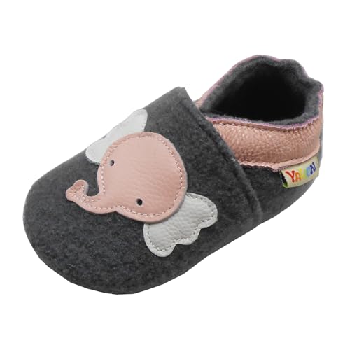 YALION Krabbelschuhe Baby Lauflernschuhe Mädchen Jungen- Wolle Warme Anti-Rutsch Sohle Hausschuhe Babyschuhe(22/23EU, Gray Elefant) von YALION