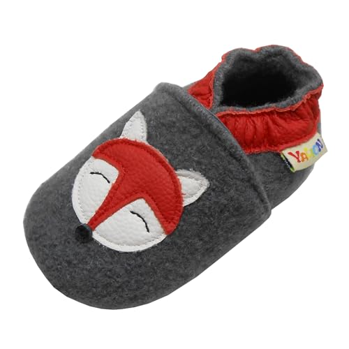 YALION Krabbelschuhe Baby Lauflernschuhe Mädchen Jungen- Wolle Warme Anti-Rutsch Sohle Hausschuhe Babyschuhe(22/23EU, Gray Fuchs) von YALION