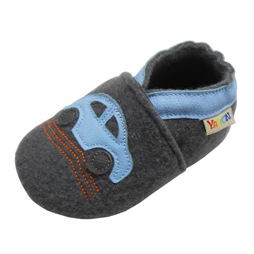 YALION Krabbelschuhe Baby Lauflernschuhe Mädchen Jungen- Wolle Warme Anti-Rutsch Sohle Hausschuhe Babyschuhe(20/21EU, Gray Auto) von YALION