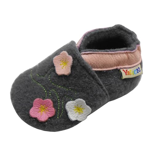 YALION Krabbelschuhe Baby Lauflernschuhe Mädchen Jungen- Wolle Warme Anti-Rutsch Sohle Hausschuhe Babyschuhe(20/21EU, Gray Blume) von YALION