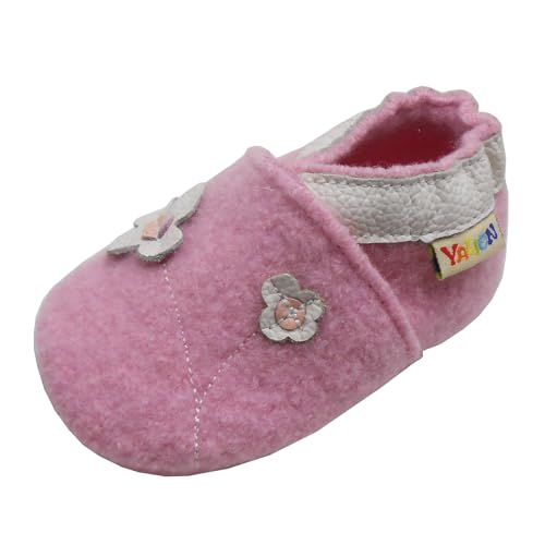 YALION Krabbelschuhe Baby Lauflernschuhe Mädchen Jungen- Wolle Warme Anti-Rutsch Sohle Hausschuhe Babyschuhe(22/23EU, Pink Flowers) von YALION