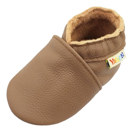 YALION Krabbelschuhe Baby Lederpuschen Baby Lauflernschuhe für Mädchen Junge（20/21 EU, Dark Brown-G9） von YALION