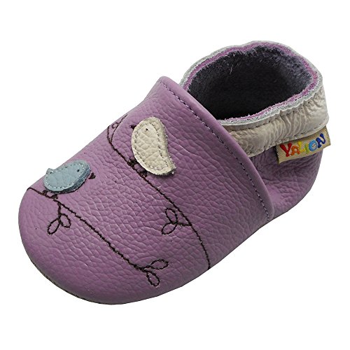 YALION Krabbelschuhe Baby Lederpuschen Baby Lauflernschuhe für Mädchen Junge（22/23 EU, Purple Bird） von YALION