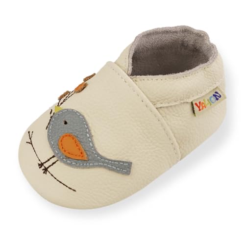 YALION Krabbelschuhe Baby Lederpuschen Baby Lauflernschuhe für Mädchen Junge（22/23 EU, White line bird） von YALION