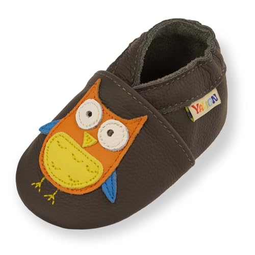 YALION Krabbelschuhe Baby Lederpuschen Baby Lauflernschuhe für Mädchen Junge（22/23 EU,Grey Owl） von YALION