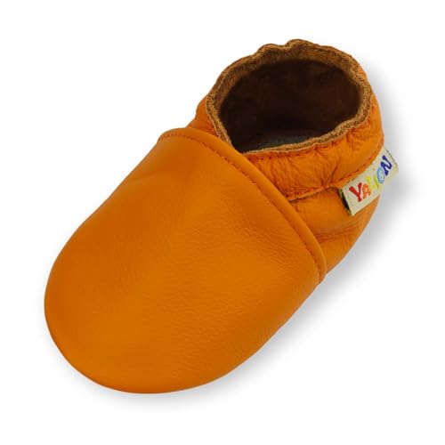 YALION Krabbelschuhe Baby Lederpuschen Baby Lauflernschuhe für Mädchen Junge（25/26 EU, orange） von YALION