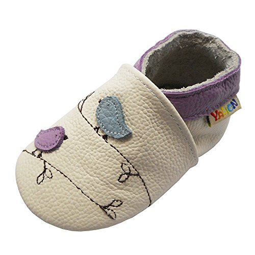 YALION Premium Weich Leder Babyschuhe Krabbelschuhe Lauflernschuhe Hausschuhe mit Vögel Weiß, EU 24/25=XL von YALION