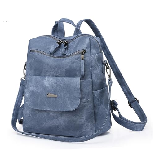 YALIZHNA Damen Rucksack Für PU Leder Schultertasche,Mode Wasserdicht Anti-Diebstahl Reiserucksack Frauen Rucksackhandtaschen (Blau) von YALIZHNA
