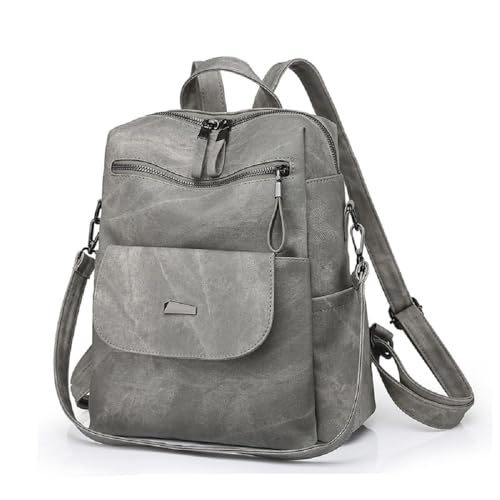 YALIZHNA Damen Rucksack Für PU Leder Schultertasche,Mode Wasserdicht Anti-Diebstahl Reiserucksack Frauen Rucksackhandtaschen (Grau) von YALIZHNA