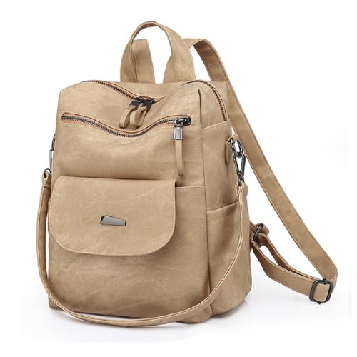 YALIZHNA Damen Rucksack Für PU Leder Schultertasche,Mode Wasserdicht Anti-Diebstahl Reiserucksack Frauen Rucksackhandtaschen (Khaki) von YALIZHNA