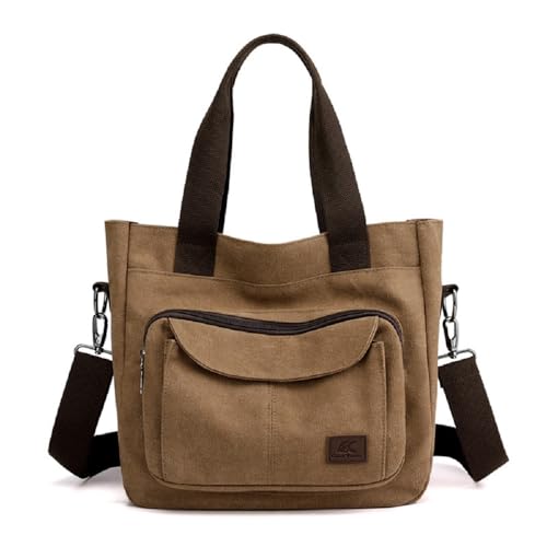 YALIZHNA Damen Tote Purse Canvas Schultertasche Multi-Pockets Handtasche Top Handle Arbeitstaschen (Braun) von YALIZHNA