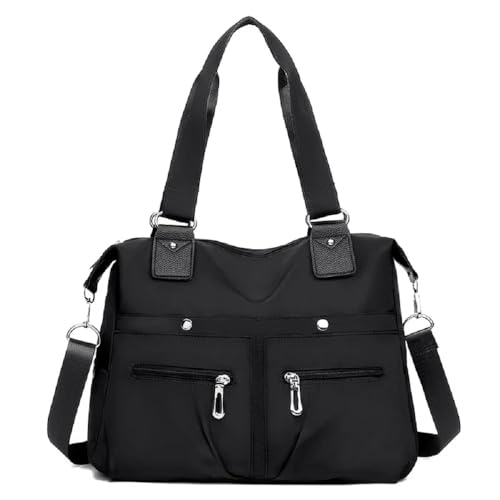 YALIZHNA Damen Wasserdichte Multi Pockets Nylon Handtasche Große Kapazität Schultertaschen (Schwarz) von YALIZHNA