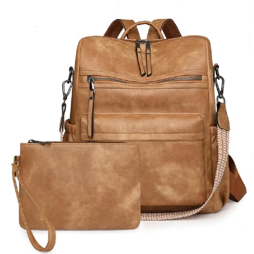 YALIZHNA Rucksack Damen Für Leder Rucksack Set Mit Geldbörse,Modern Anti-Diebstahl Rucksackhandtaschen Frauen Schultertaschen (Gelb) von YALIZHNA